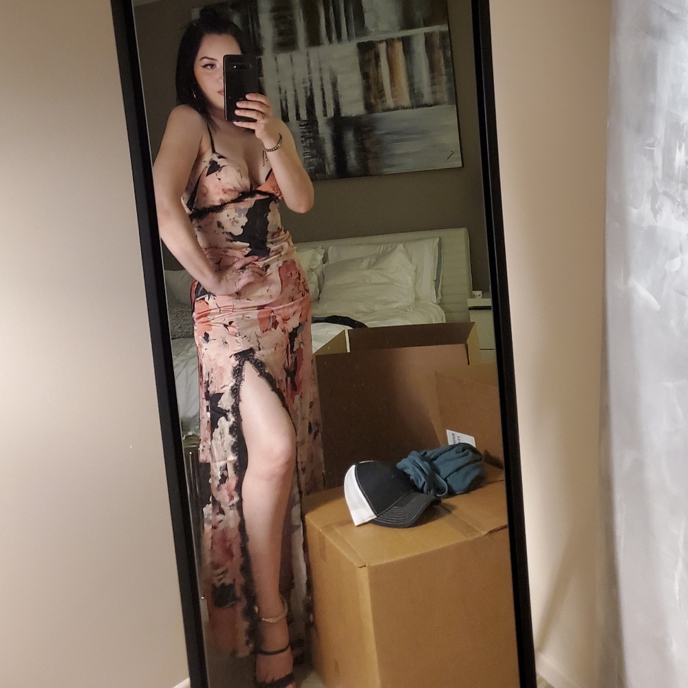 bebe Lace Trim Double Strap Maxi